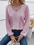 Casual Lantern Sleeve Crew Neck Lace Shirt