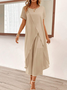 Casual Cotton And Linen Plain Loose Two-Piece Set