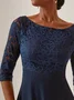 Wedding party Lace Chiffon zip seven Sleeve midi Dress Plus Size