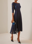 Wedding party Lace Chiffon zip seven Sleeve midi Dress Plus Size