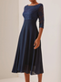 Wedding party Lace Chiffon zip seven Sleeve midi Dress Plus Size