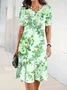 Cotton-Blend Elegant Floral Loose Dress