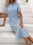 Shirt Collar Casual Buttoned Shirt Dress
