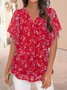 Casual V Neck Floral Loose Shirt
