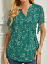 Casual V Neck Floral Loose Shirt