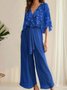 Floral V Neck Simple Chiffon Two-Piece Set