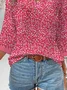 Women's Three Quarter Sleeve Shirt Spring/Fall Red Floral Notched Daily Going Out Casual Top