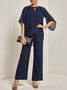 Plain Elegant Crew Neck Loose Urban Two Piece Sets