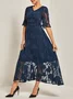 Women's Short Sleeve Summer Floral Dress V Neck Bell Sleeve  Elegant Wedding Guest Blue Flowy Maxi Dress