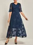 Women's Short Sleeve Summer Floral Dress V Neck Bell Sleeve  Elegant Wedding Guest Blue Flowy Maxi Dress