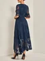 Women's Short Sleeve Summer Floral Dress V Neck Bell Sleeve  Elegant Wedding Guest Blue Flowy Maxi Dress