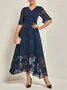 Women's Short Sleeve Summer Floral Dress V Neck Bell Sleeve  Elegant Wedding Guest Blue Flowy Maxi Dress
