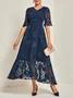 Women's Short Sleeve Summer Floral Dress V Neck Bell Sleeve  Elegant Wedding Guest Blue Flowy Maxi Dress