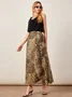 Casual Leopard Print Elastic Waist Loosen Long Skirt