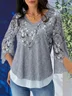 Floral Elegant Loose V Neck Shirt