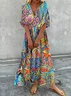 Vacation Casual Tribal Printed V-neck Regular Fit Maxi Dresses