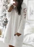 Lace Plain Fluff/Granular Fleece Fabric Casual Crew Neck Dress