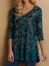 Loose V Neck Casual Floral Top