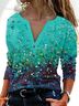 Casual Ombre Loose V Neck Top