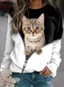 Casual Crew Neck Loose Color Block Top