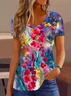 V Neck Floral Loose Casual Shirt