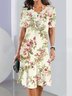 Cotton-Blend Elegant Floral Loose Dress